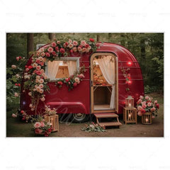 MOON.QG February 14 Decoration Backdrop Red Pink Car Rose Wreath Valentines Day Photo Background Photocall Poster Wallpaper