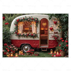 MOON.QG February 14 Decoration Backdrop Red Pink Car Rose Wreath Valentines Day Photo Background Photocall Poster Wallpaper