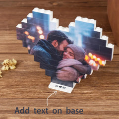 Custom Heart Photo Building Blocks with Stand - Personalized Valentine Gift for Couples, Compatible 4K UV Printed