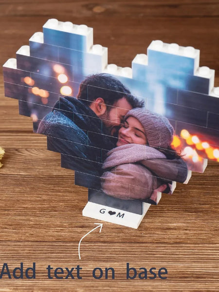 Custom Heart Photo Building Blocks with Stand - Personalized Valentine Gift for Couples, Compatible 4K UV Printed