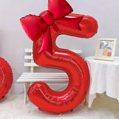 2pcs/set 40inch Red Number number Balloon With Red bowknot Foil Balloons for Birthday Anniversary Valentine's Day Gifts