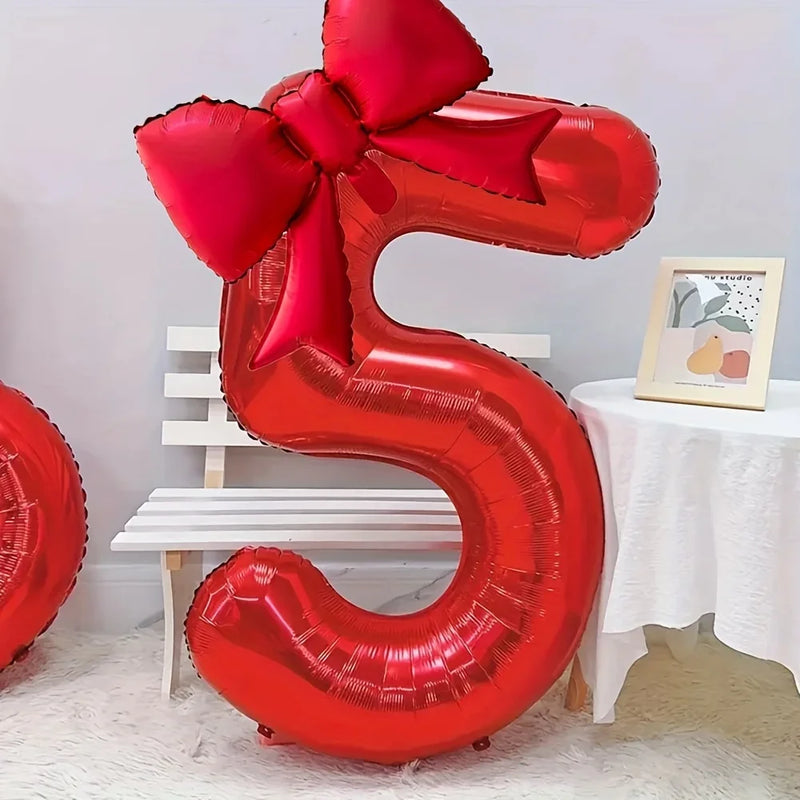 2pcs/set 40inch Red Number number Balloon With Red bowknot Foil Balloons for Birthday Anniversary Valentine's Day Gifts