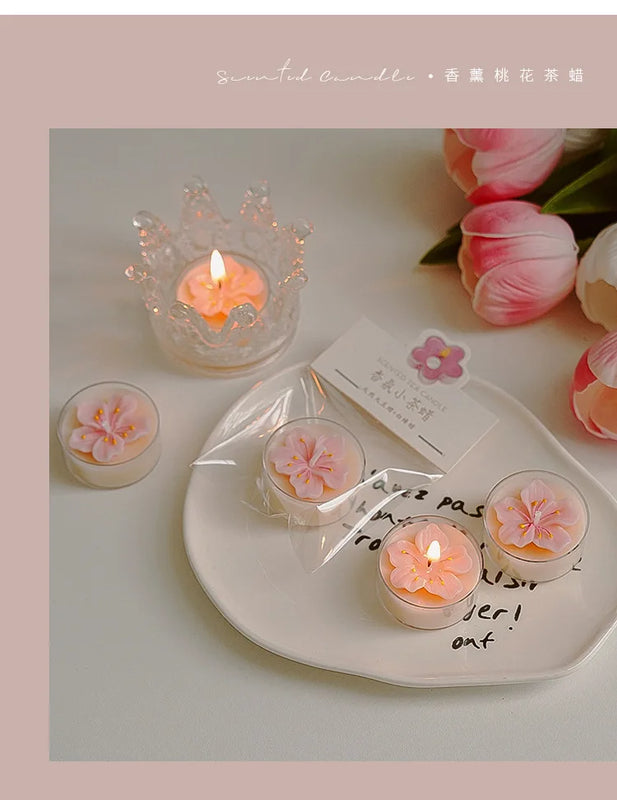 4 Pcs/Box Pink Peach Blossom Scented Candles,Valentines Decor,Room Decor,Gifts For Women Valentine's Day Wedding Favors