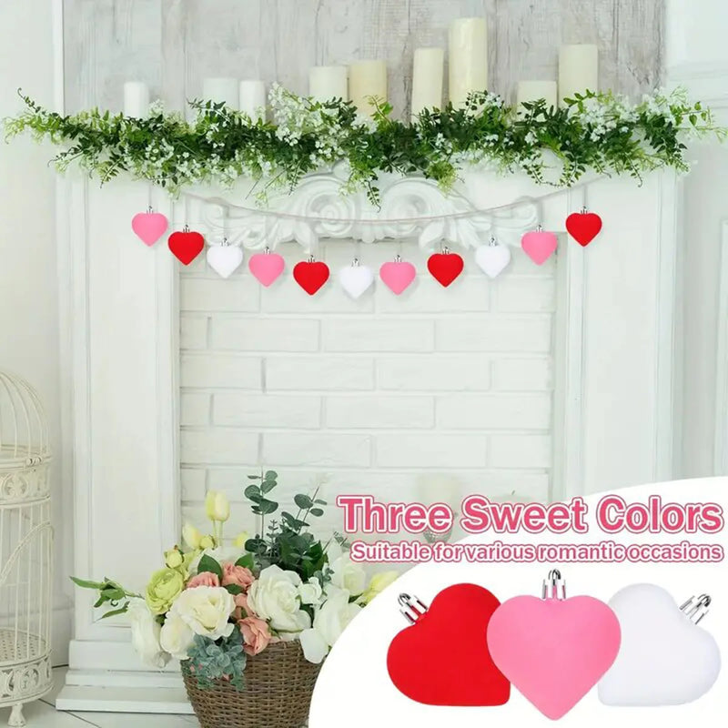 12 velvet heart-shaped hanging decorations, suitable for Valentine's Day tree decoration and wedding anniversary celebrations