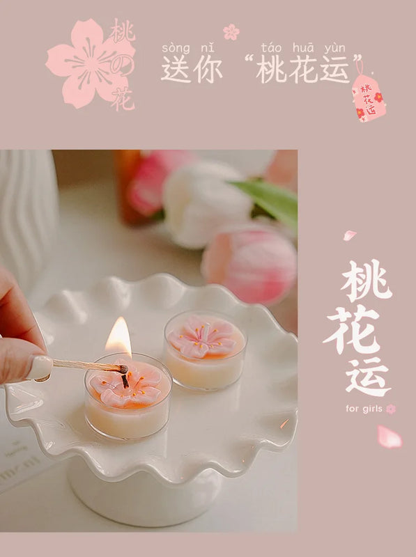 4 Pcs/Box Pink Peach Blossom Scented Candles,Valentines Decor,Room Decor,Gifts For Women Valentine's Day Wedding Favors