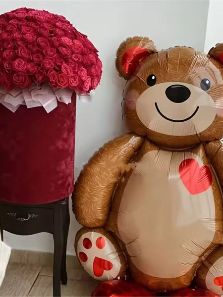 Cute Extra Large Cartoon Animal Bear Foil Mylar Balloons Inflated Decor for Birthday Party, Valentines Day & Wedding Decoration