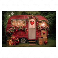 MOON.QG February 14 Decoration Backdrop Red Pink Car Rose Wreath Valentines Day Photo Background Photocall Poster Wallpaper