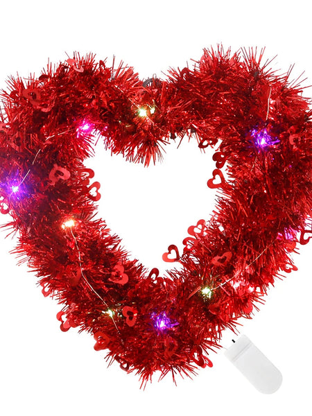 1pc Valentine's Day Hearts Garland with String Light,Romantic Heart-Shaped Wreath for Valentine’s Day Anniversary Wedding Decor