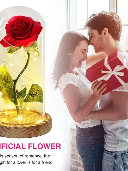 Acrylic Dome Eternal Rose Artificial Flowers Gift for Valentine Wedding Birthday Home Decor Room Desk Decorations Fake Flowers