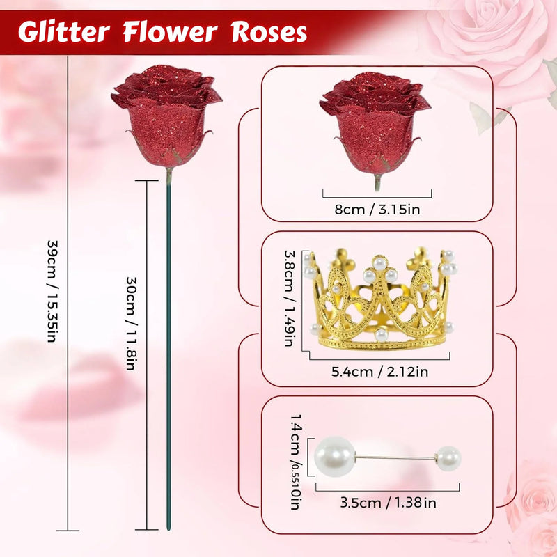 12/24pcs Red Glitter Roses Bouquet DIY Gift Set Everlasting Shiny Artificial Rose for Valentines  Anniversary Engagement Wedding