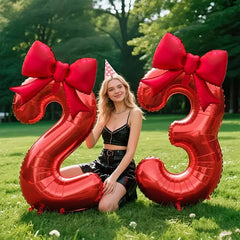 2pcs/set 40inch Red Number number Balloon With Red bowknot Foil Balloons for Birthday Anniversary Valentine's Day Gifts