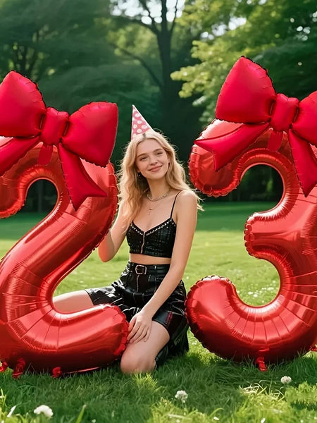 2pcs/set 40inch Red Number number Balloon With Red bowknot Foil Balloons for Birthday Anniversary Valentine's Day Gifts