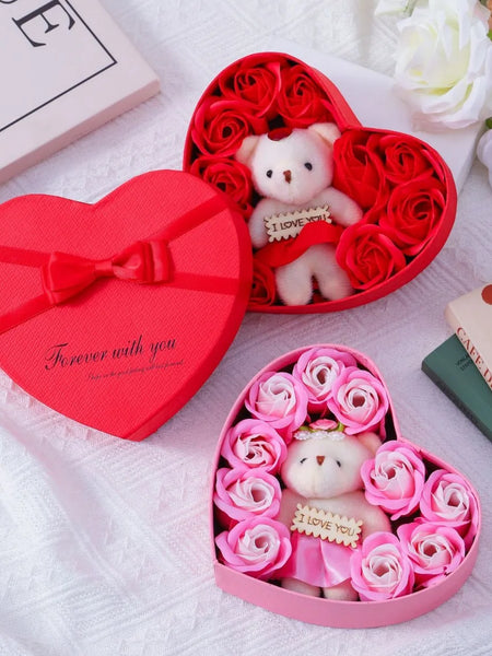 Rose Bear Soap Love Gift Box Romantic Valentines Day Gift Wedding Party Birthday Simulated Flower Room Decoration Home Supplies
