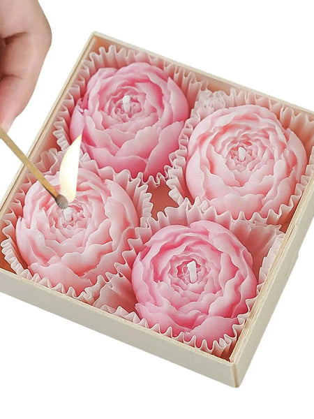 4Pcs Rose Flower Shaped Soy Wax Candle Set Floral Candle Handmade Decorative Candles for Home Decor Birthday Valentines Wedding