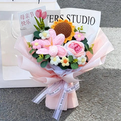 Knitted Flower Bouquet Handmade Crochet Flower Bouquet Mother's Day Gift Finished Hand-woven Flower Birthday Valentines Day Gift