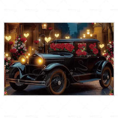 MOON.QG February 14 Decoration Backdrop Red Pink Car Rose Wreath Valentines Day Photo Background Photocall Poster Wallpaper