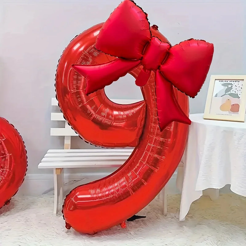 2pcs/set 40inch Red Number number Balloon With Red bowknot Foil Balloons for Birthday Anniversary Valentine's Day Gifts