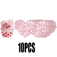10pcs Romance Acrylic Heart Gold Valentines Cake Topper for Party Decor Supplies Baking Decorating Tool