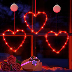 Valentines Day Decor Window Led Lights Decorations with Timer Hanging Red Lighted Heart Shaped Silhouette Sucker