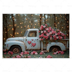 MOON.QG February 14 Decoration Backdrop Red Pink Car Rose Wreath Valentines Day Photo Background Photocall Poster Wallpaper