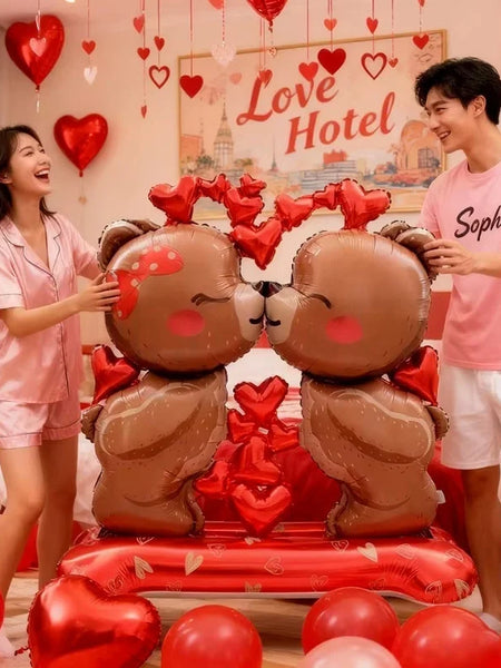 60in Standing Cute Love Teddy Bear-Shaped Balloon for Romantic Valentine's Day Proposal Wedding Birthday Party Decoration