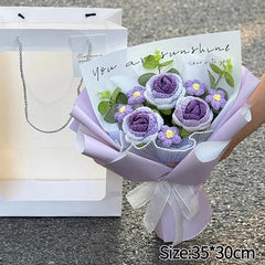 Knitted Flower Bouquet Handmade Crochet Flower Bouquet Mother's Day Gift Finished Hand-woven Flower Birthday Valentines Day Gift