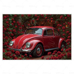 MOON.QG February 14 Decoration Backdrop Red Pink Car Rose Wreath Valentines Day Photo Background Photocall Poster Wallpaper