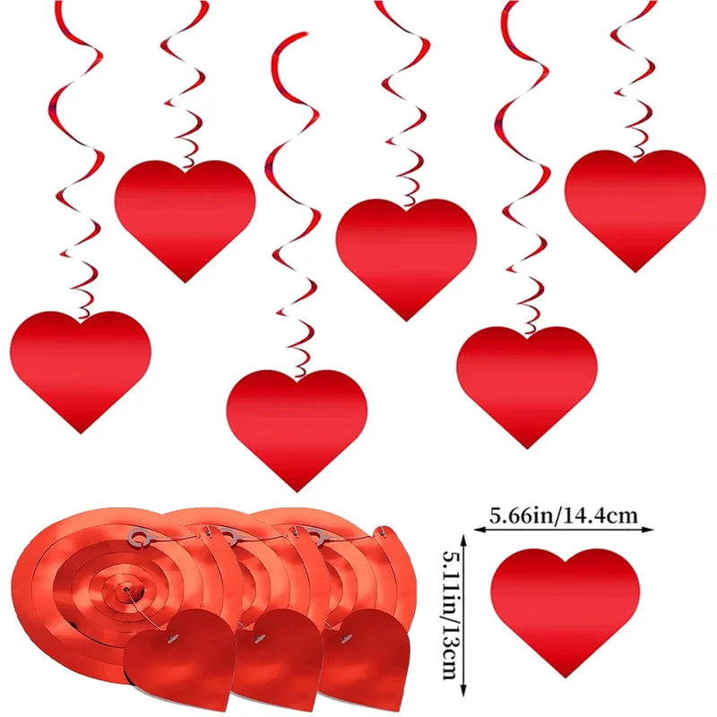 6/12/18/24Pcs Hanging Swirls,Red Love Heart Hanging Garland for Valentine's Day Party Decor Romantic Wedding Photo Prop Supplies