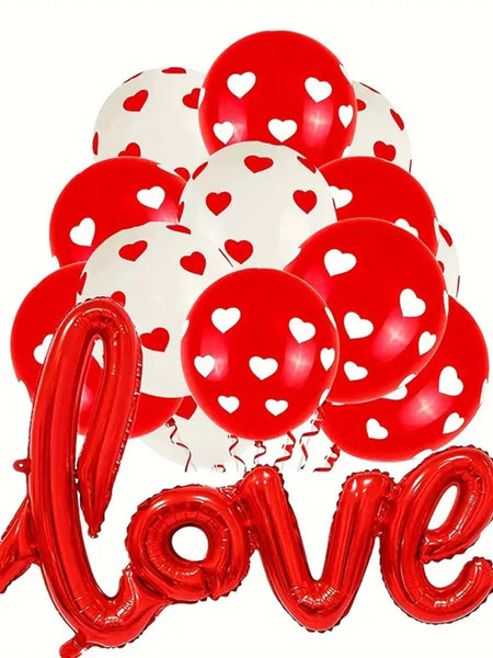 21pcs 12inch Printing Heart Latex Balloons set Connection Love Foil Balloon Wedding Decor Valentine's Day Decorations