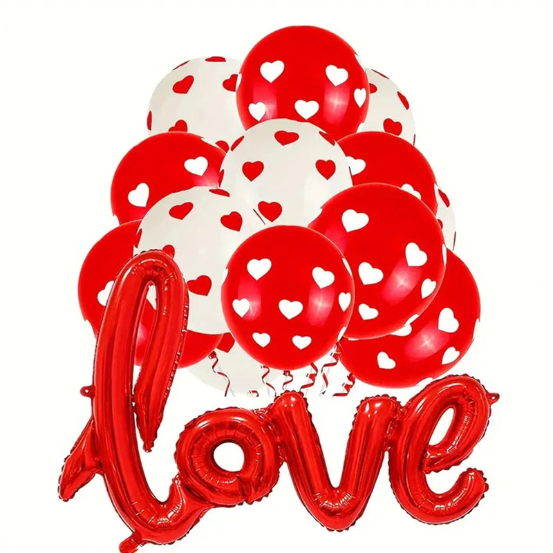 21pcs 12inch Printing Heart Latex Balloons set Connection Love Foil Balloon Wedding Decor Valentine's Day Decorations