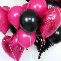 Hot Pink Black Heart Balloons,18 Inch I LOVE YOU Valentines Day Balloos for Wedding Engagement Bridal Shower Birthday Decoration