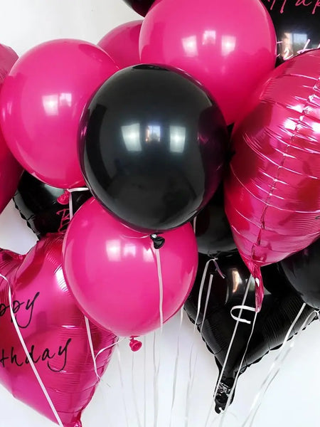 Hot Pink Black Heart Balloons,18 Inch I LOVE YOU Valentines Day Balloos for Wedding Engagement Bridal Shower Birthday Decoration