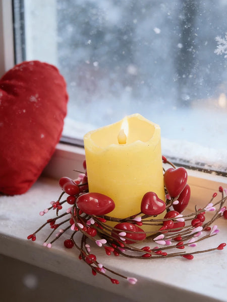 Valentine's Day Red Heart Candle Holder, Red Berry Candle Ring Decoration, Valentine's Day, Mother's Day, Wedding Decoration