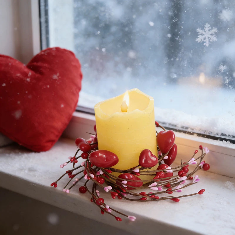 Valentine's Day Red Heart Candle Holder, Red Berry Candle Ring Decoration, Valentine's Day, Mother's Day, Wedding Decoration