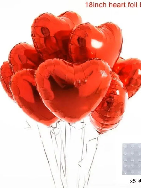 5/10Pcs 18inch Red Love Heart Shape Foil Balloons With Double-Sided Glue Wedding Birthday Party Decoration Aluminum Foil Ballons