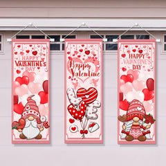 Valentine's Day Decorations Romantic Happy Valentine's Day Stretching Posters 3 Pcs Valentines Day Red and Pink Gnome Sign Backd