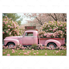 MOON.QG February 14 Decoration Backdrop Red Pink Car Rose Wreath Valentines Day Photo Background Photocall Poster Wallpaper