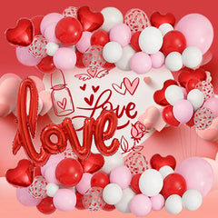 128Pcs Valentine's Day Red and Pink Heart-Shaped Foil Balloon Garland Arch Set, with Love-Shaped Balloons, Suitable for Birthday and Wedding Party Decorations