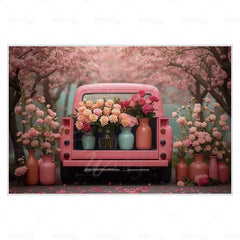 MOON.QG February 14 Decoration Backdrop Red Pink Car Rose Wreath Valentines Day Photo Background Photocall Poster Wallpaper