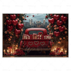 MOON.QG February 14 Decoration Backdrop Red Pink Car Rose Wreath Valentines Day Photo Background Photocall Poster Wallpaper