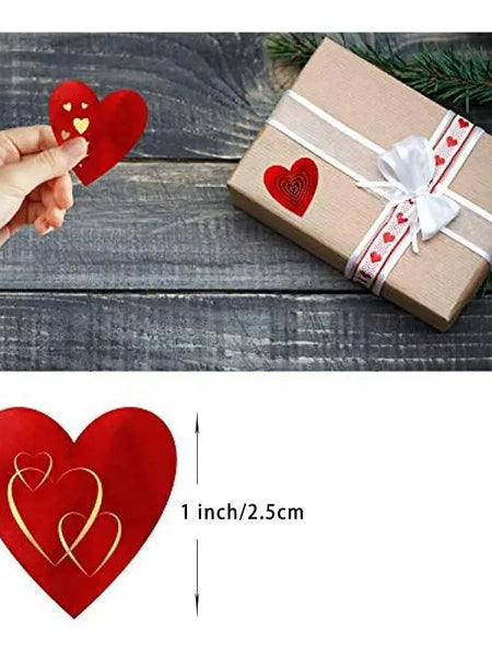 Valentines Red Heart Stickers, Heart Decorative Labels 500 per Roll, Valentine's Day Love Decorations for Wedding, Anniversaries