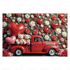 MOON.QG February 14 Decoration Backdrop Red Pink Car Rose Wreath Valentines Day Photo Background Photocall Poster Wallpaper
