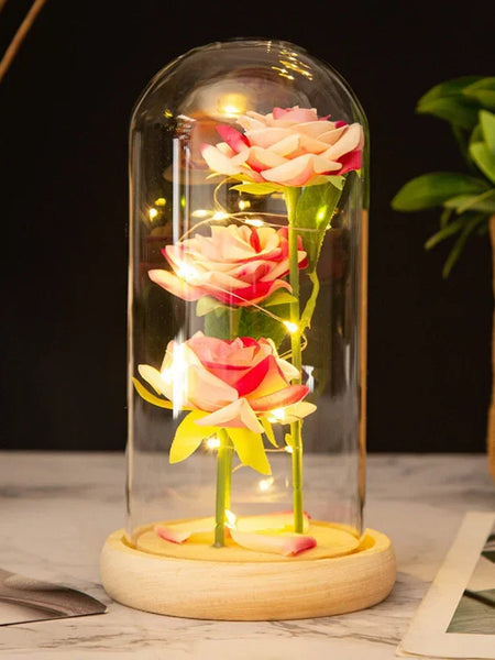 Rose Glass Cover Rose in Glass Dome Light Up Gifts for Women Valentines Ornament Glass Dome Rose Ornament The Preserve Flannel