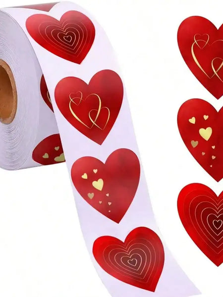 Valentines Red Heart Stickers, Heart Decorative Labels 500 per Roll, Valentine's Day Love Decorations for Wedding, Anniversaries