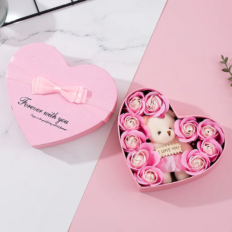 Rose Bear Soap Love Gift Box Romantic Valentines Day Gift Wedding Party Birthday Simulated Flower Room Decoration Home Supplies