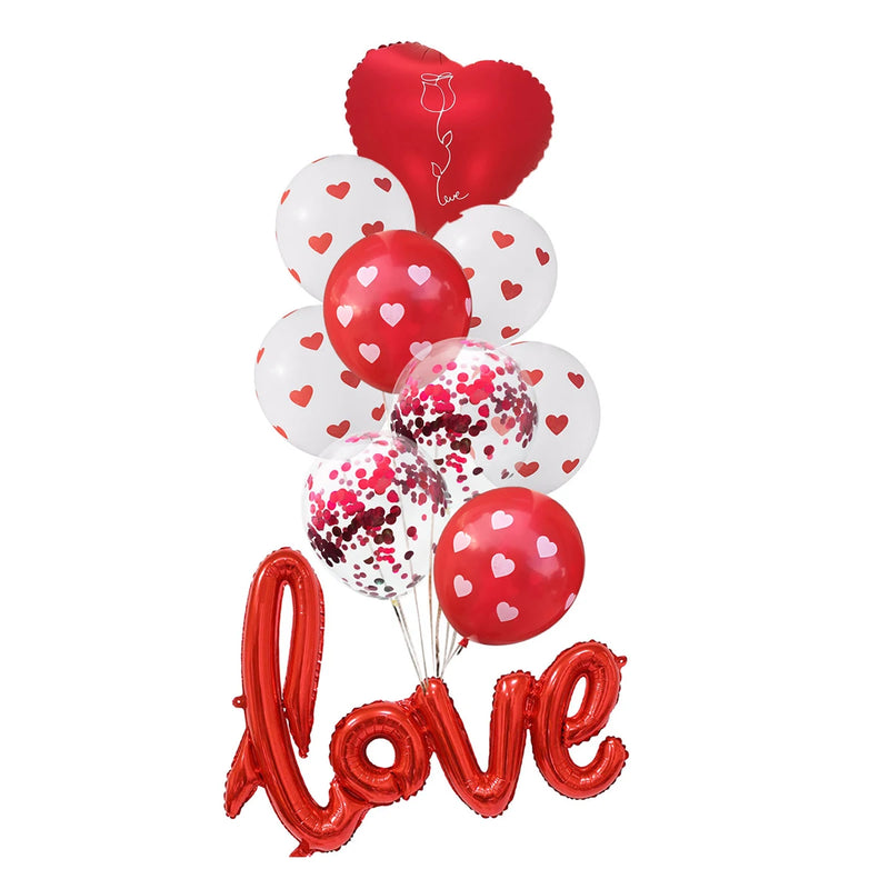 21pcs 12inch Printing Heart Latex Balloons set Connection Love Foil Balloon Wedding Decor Valentine's Day Decorations