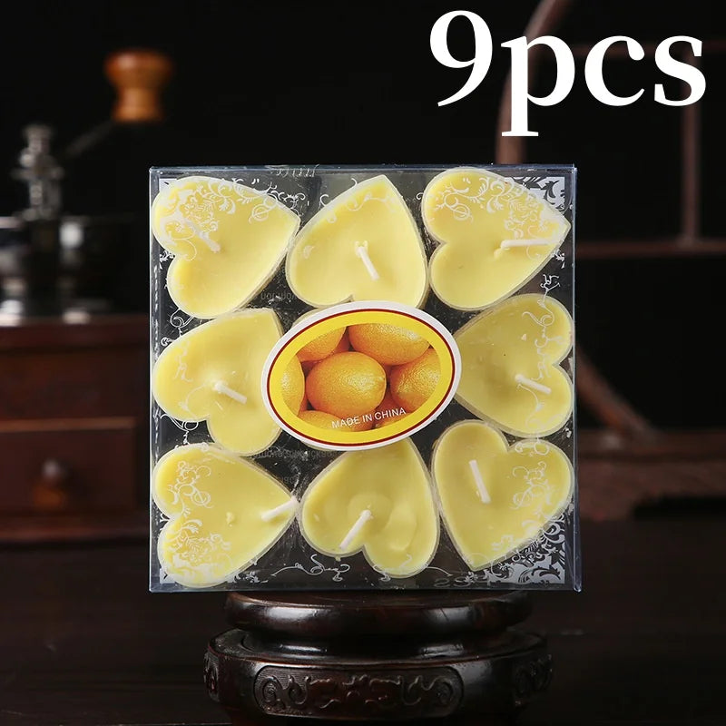 9pcs Heart-shaped Scented Tea Candles Valentine's Day Romantic Love Candle Proposals Wedding Anniversary Decorative Candle