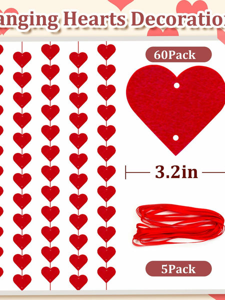 60Pcs Hanging Hearts Red Garland Valentines Day Decoration String